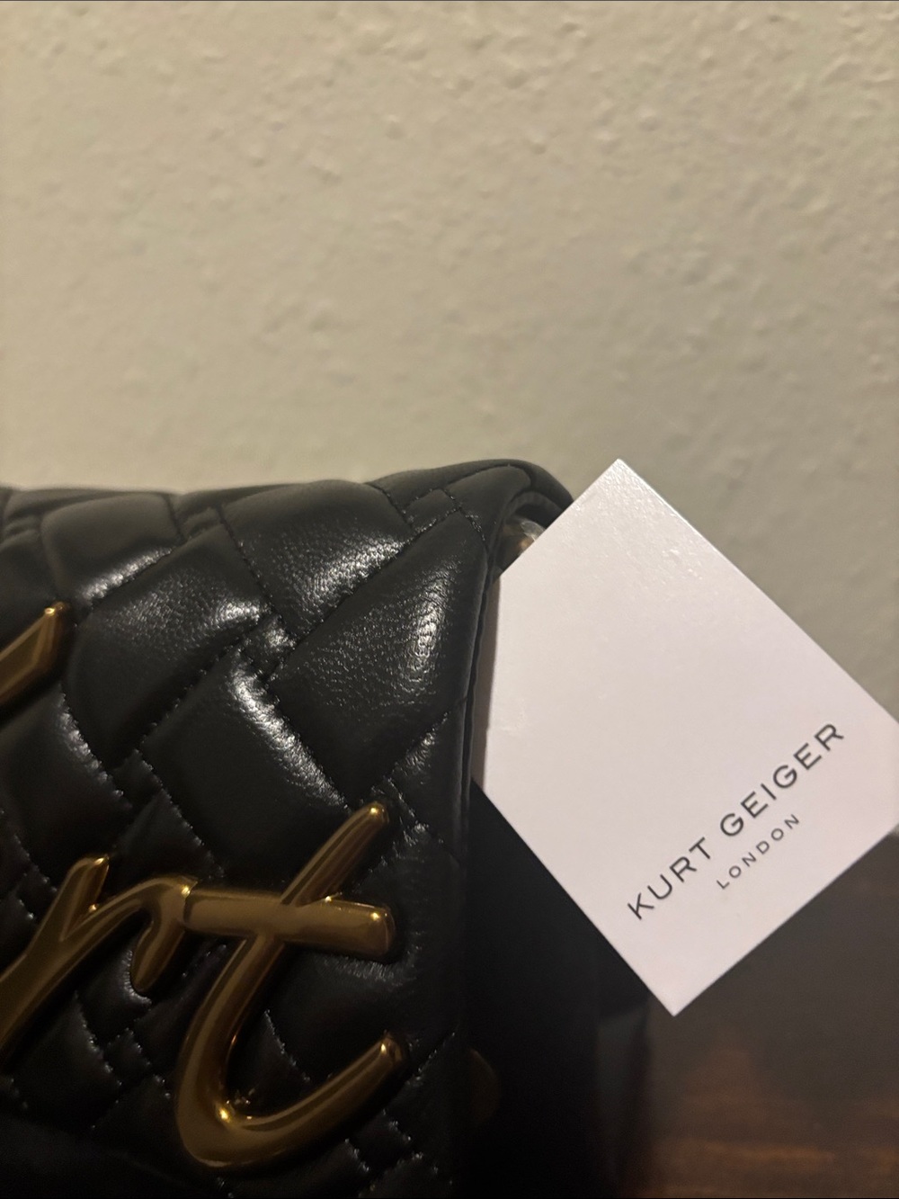 Kurt Geiger Black Quilted Leather Shoulder Bag with Gold Script Logo - Picture 3 of 8